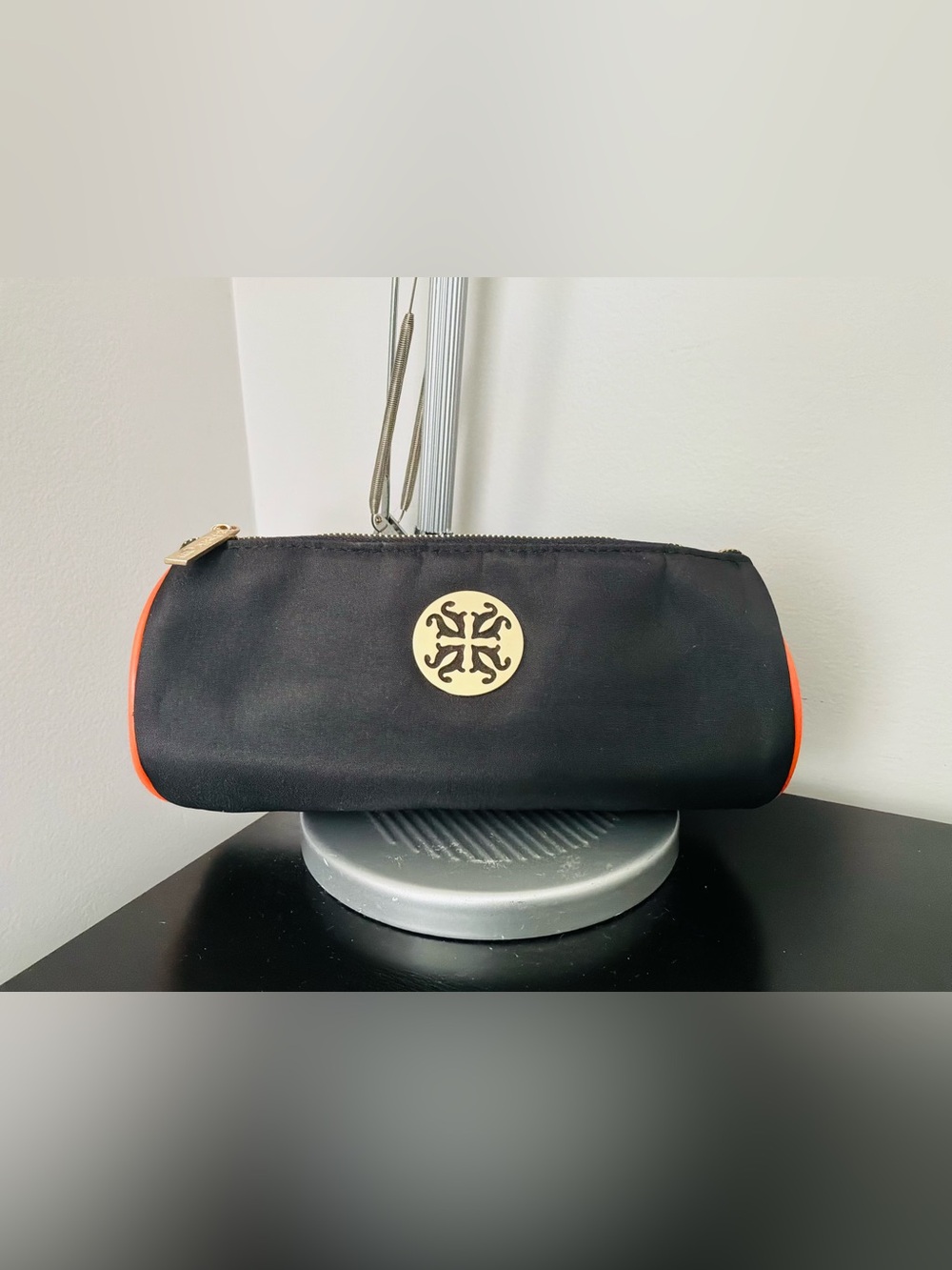 Rustic Cuff Black&Orange Trim Zipper Storage Travel Jewelry/Bracelet Roll Bag 9”